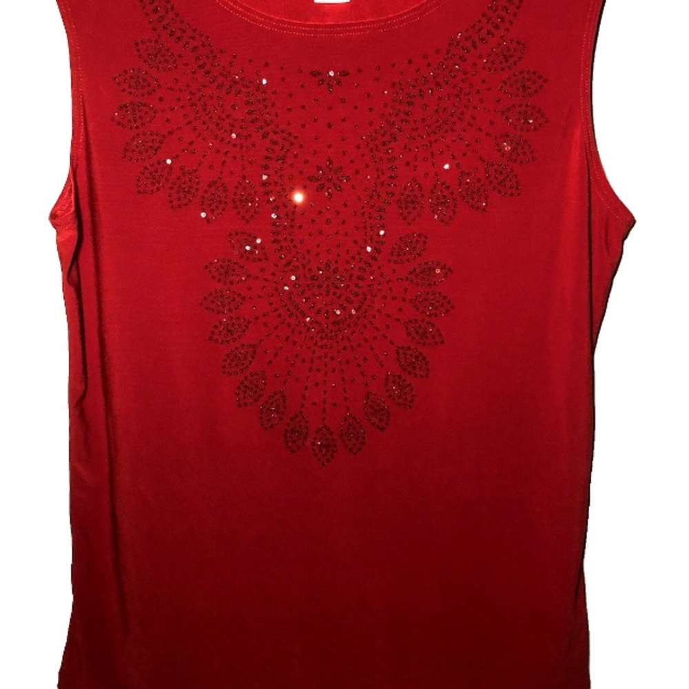 Red Sleeveless Y2K Tank Top with Decorative  Beads and Sequins Front
